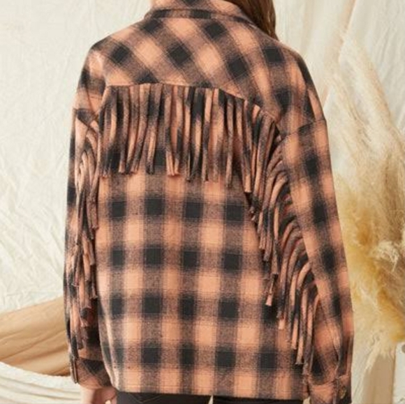 Entro Boho Fringed Plaid Shacket - Picture 2 of 9